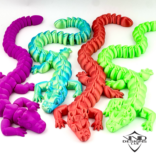 3D printed articulated flexible toy dragon in many different colors, high quality premium PLA plastic