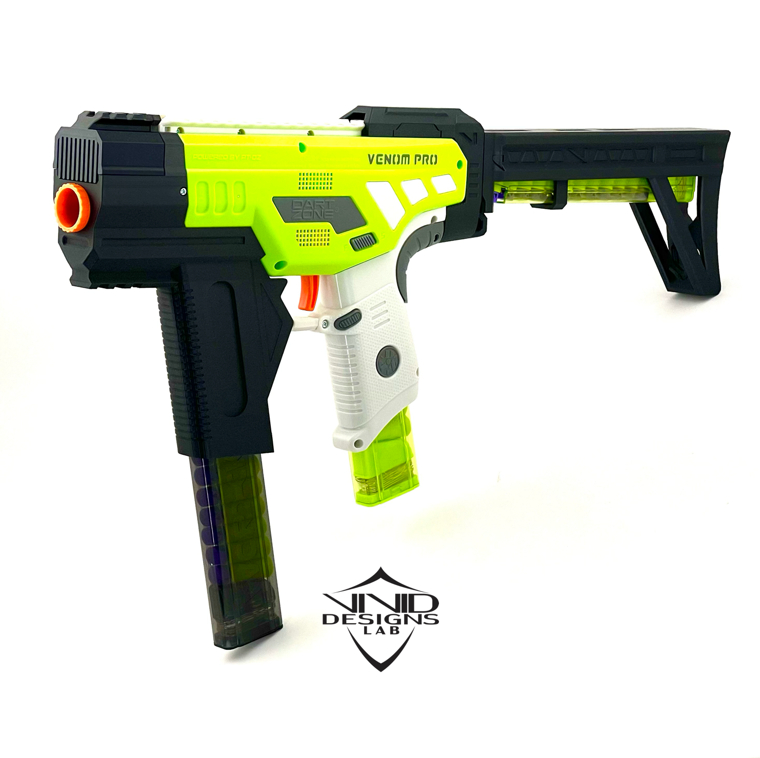 Front angle view of the Dart Zone Venom Pro Foam Dart Blaster PCC Mod Kit